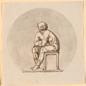 Oturan maske figürü, yuvarlak çerçeveli. Sorgenfri parkındaki çay evinde taslak dekorasyon by Nicolai Abildgaard