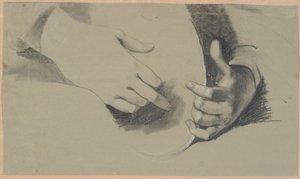 Oval bir nesneyi tutan iki elin incelenmesi (ayna mı yoksa taç mı?) by Nicolai Abildgaard