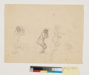 Baş ve figür çalışmaları, i.a. üç kez çoğaltılmış bir erkek figürü by Nicolai Abildgaard