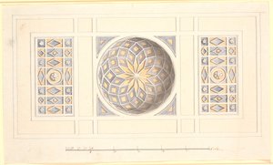 Menekşe ve sarı tonozlu orta bölümlü taslak tavan by Nicolai Abildgaard