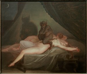 Kabus. Gece yarısı uyuyan çıplak bir kadının vücuduna oturan bir şeytan. Nicolas Abraham Abildgaard