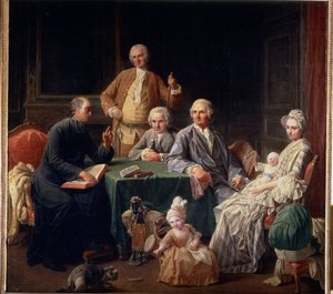 ""Leroy ailesinin portresi"" Bir rahibi, anneyi çocuklarla buluşturan aile sahnesi. Nicolas Bernard (1735-1784) 1766-1767 Dim 136x147 cm Puşkin Müzesi, Moskova tarafından boyama