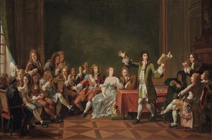 Ninon de Lenclos'un evinde Molière Reading Tartuffe