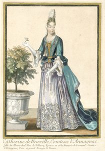 Fransız Modasını Yayan Fransız Baskıları: Armagnac Kontesi Catherine de Neuville'in Portresi, Armagnac Kontesi Catherine de Neuville, yaklaşık Fransız modasına göre giyinmiş. 1685 by Nicolas Bonnart (fils)