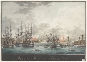 Öğleden sonra Zaferden sonra Palembang için pillerin görünümü - öğlen 12. 24 Temmuz 1821 (nesnedeki başlık) by Nicolas Cammillieri