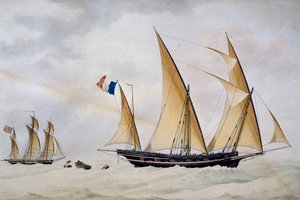 Santo Stefano di Laigueglia xebec İngiliz korsan tarafından kovalanıyor by Nicolas Cammillieri