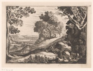 İki keçi çobanı ile tepelik manzara İdealleştirilmiş manzaralar (dizi başlığı) by Nicolas Cochin (attributed to)