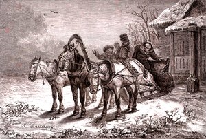 Rusya. 1865'teki aktarma istasyonu. Posta evi.1865 (Gravür) by Nicolas Gregorovitch Svertschkoff
