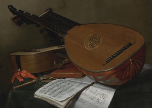 Bir ud ve bir gitar ile natürmort