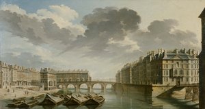 Quai des Ormes, Marie köprüsü ve Saint-Louis adası, 1757. by Nicolas Jean Baptiste Raguenet