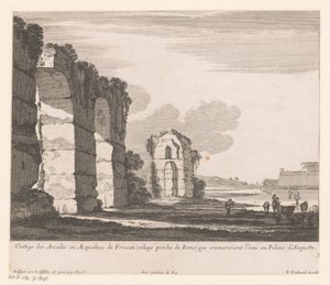 Kalıntılar ve inek çobanları ile manzara Vestige des Arcades ou Aqueducs de Friscati (...) (nesne üzerindeki başlık)