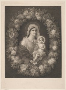 Mary ile çocuk çiçek çelenk içinde by Nicolas Pinet