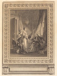 Tuvalet by Nicolas Ponce after Pierre Antoine Baudouin with border by Charles Nicolas Cochin II