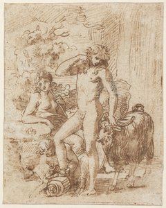 Bacchus ve Erigone (kağıt üzerinde yıkama ile kalem ve mürekkep) by Nicolas Poussin