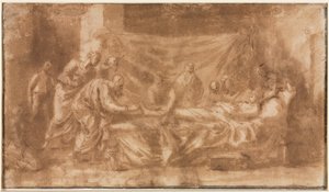 Extreme Unction recto, Three Heads and Other Sketches verso, 1643-1644. by Nicolas Poussin