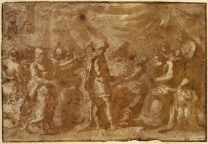 Germanicus'un Ölümü Çalışması (kağıt üzerinde kalem ve mürekkep) by Nicolas Poussin