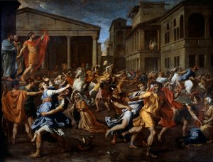 Romalılar tarafından sabinlerin kaldırılması. Soldaki Romulus sahneyi izliyor. Nicolas Poussin tarafından boyama by Nicolas Poussin