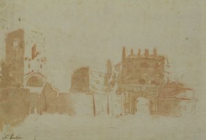 Roma manzarası (kağıt üzerinde sepya yıkama) by Nicolas Poussin