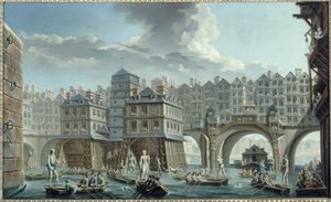Notre-Dame Limanı ile Pont au Change arasında denizcilerin mızrak dövüşü by Nicolas Raguenet