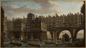 Notre-Dame Limanı ile Pont au Change arasında denizcilerin mızrak dövüşü by Nicolas Raguenet