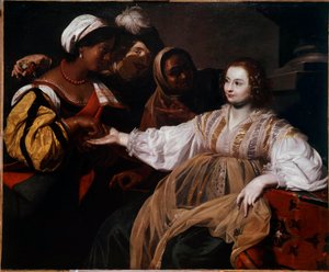 Falcı Bir kadın el falcısına danışmak için geldi. Nicolas Regnier (1591-1667) Sun tarafından tablo. 1,2x1,5 m by Nicolas Regnier