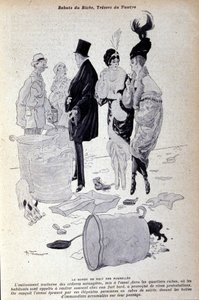 Paris: Şık giyimli insanların önünde çöpler sokakta birikiyor. H. Tournier tarafından Fransız basınının illüstrasyonu by Nicolas Tournier