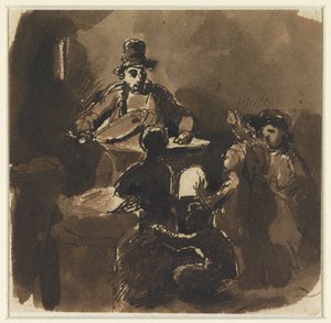 Bir kestane satıcısının ateşinin etrafındaki çocuklar (?) by Nicolas Toussaint Charlet