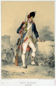 Fransız muhafız üyesi (14 Temmuz 1789). Nicolas Toussaint Charlet (1792-1845) tarafından yapılan gravür by Nicolas Toussaint Charlet