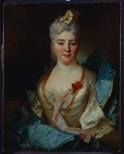 Beyaz bir elbise ve mavi bir pelerin giyen bir bayanın portresi by Nicolas de Largillière