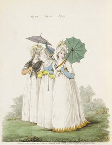 Sabah elbiseleri, incir. Nikolaus Heideloff'un “Moda Galerisi”nden 107, 108 ve 109, Cilt. II, Ağustos 1796 (baskı) by Nicolaus von Heideloff