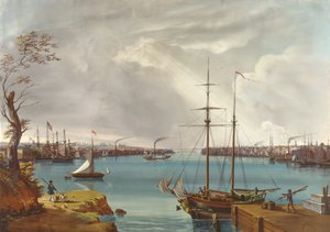 New York, Brooklyn ve Navy Yard'ın Willamsburg yakınlarındaki Heights'tan çekilmiş görünümü, c.1835-45 (kağıt üzerinde guaj, wc)
