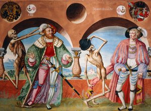 Albrecht Kauw tarafından Ölüm Dansı döngüsünden Ölüm, Dük ve Kont by Niklaus Manuel