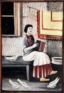 Sona Gorashvili Pirosmani için Akordeon Çalıyor, Niko (1862-1918). Karton üzeri yağlı boya, ebat : 109x71