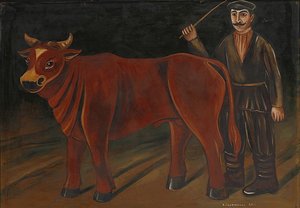 Boğa ile Çiftçi by Niko Pirosmani