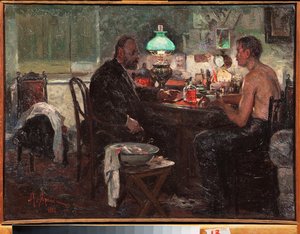 Chez le medecin (Doktorda) - Resim Nikolai Alexandrovich Yaroshenko (Yaroshenko) (1846-1898), tuval üzerine yağlı boya, Rus sanatı
