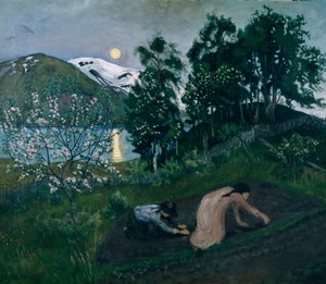 Bahçede bahar gecesi, Bahçede gece çalışması by Nikolai Astrup