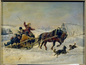 Mardi Gras (shrovetide). (Şenliklerden sonra bir kadın, atlı kızağında sarhoş erkeklere eşlik eder). Nikolai Yegorovich Sverchkov