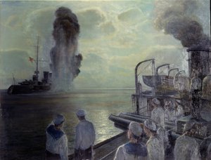1917 Rus Devrimi: Rus Karadeniz Filosu 18 Haziran 1918'de kendi gemilerini batırdı. (18 Haziran 1918'de Karadeniz Filosunun kendi kendini batırması). Nikolai Eviampievich Bublikov (1871-1942), tuval üzerine yağlı boya tablosu by Nikolai Evlampievich Bublikov