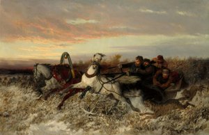 Kurtlar tarafından takip edilen atlı kızak by Nikolai Jegorowitsch Swertschkow