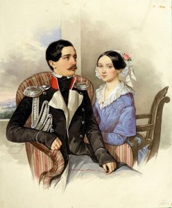 Kont Jakov Karlovich Sievers (1818-1865) ve Kontes Vera Mikhaylovna (1818-1865) portresi - N M Alexeyev (1800-1850) tarafından yapılan sanat eseri by Nikolai Mikhailovich Alexeyev