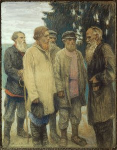 Çiftçilerle Leo Tolstoj / Bogdanow-Bjelski tarafından pastel
