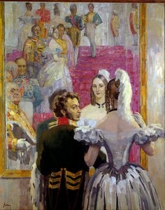 Rus şair Alexander Pushkin (Puşkin) (1799-1837) ve karısı Natalia Gontcharova (Goncharova) Anichkof Sarayı Balosunda. Nikolai Pavlovich Ulyanov