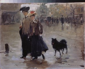 Bir Gezinti - Nikolai Kornilovich Pimonenko (1862-1912) tarafından tablo, tuval üzerine yağlıboya