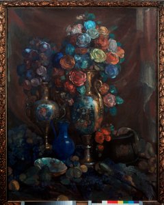 Doğa morte (Vazolar, fleurs ve meyveler) - Natürmort (Vazolar, çiçekler ve meyveler) - Nikolai Nikolayevich Sapunov