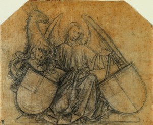 İki Rozeti Destekleyen Bir Melek, c. 1470. by Nikolaus Gerhaert von Leyden