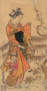 Bahçede Genç Bir Hanımefendi. by Nishimura Shigenaga