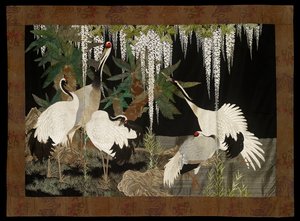 Vinçler, bisikletler ve wisteria, c1905 by Nishimura Sozaemon