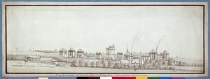 Bacaları tüten Chateau de Vincennes (kağıt üzerinde kalem ve mürekkep)