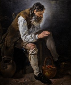 Kış. Mangalda ellerini ısıtan yaşlı adam, yaklaşık 1747 (Tuval üzerine yağlıboya)