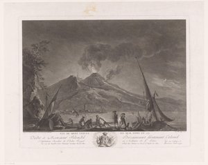 Balıkçılar ve aktif Vezüv ile manzara Vue du mont Vesuve tel quil etoit en 1757 (nesne üzerindeki başlık)